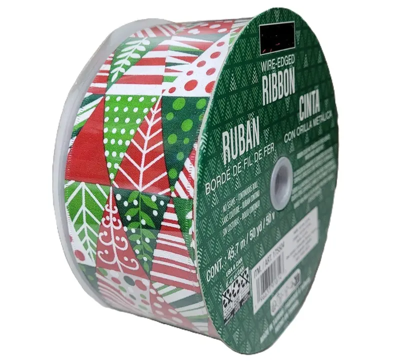 Kirkland Festive Tri-Color Christmas Ribbon – Red, Green & White Wire-Edged Design – 50 Yd × 2.5 In 1