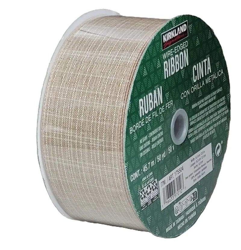 Kirkland Natural Beige Burlap Ribbon – Sturdy Wire-Edged Craft & Gift Wrap – 50 Yd × 2.5 In 1