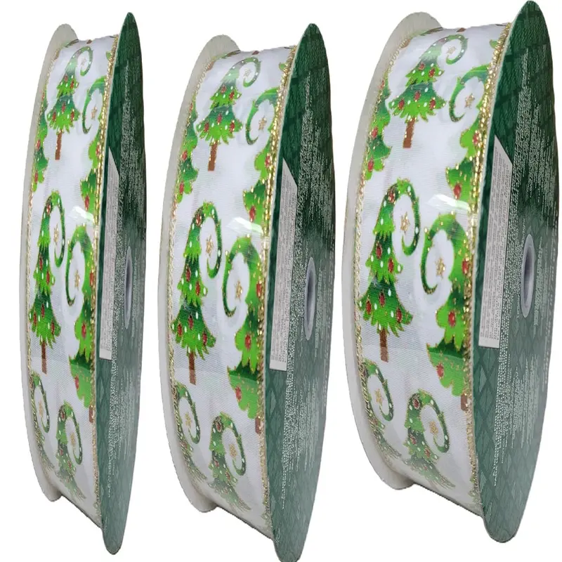 Kirkland Signature 3-Pack Glittered Christmas Tree Wired Ribbon – White, 50 Yards, 2.5 Inches Wide 1