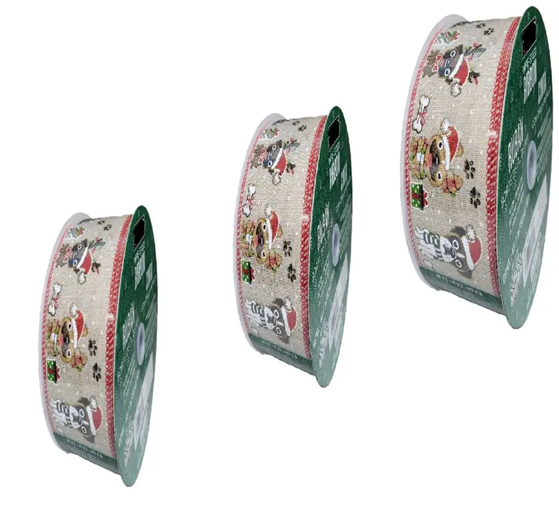 Kirkland Signature 3-Pack Puppy-Themed Burlap Wired Ribbon – 50 Yards, 2.5 Inches Wide 1
