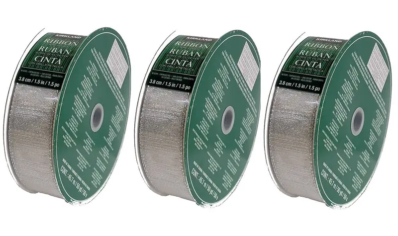 Kirkland Signature 3-Pack Silver Metallic Wire-Edged Ribbon – 50 Yards × 1.5 Inches 1