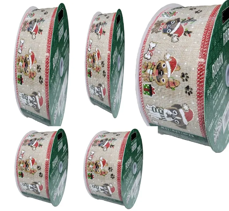 Kirkland Signature 5-Pack Puppy-Themed Burlap Wired Ribbon – 50 Yards, 2.5 Inches Wide 1