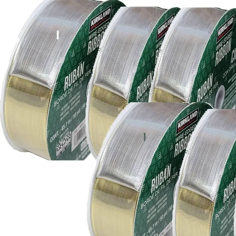 Kirkland Signature Double-Sided Metallic Ribbon – Gold & Silver, 5-Pack, 50 Yards × 1.5 Inches 1
