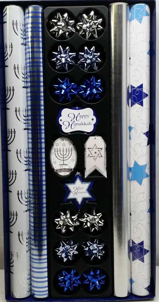 Kirkland Signature Hanukkah Wrapping Paper – 180 Sq Ft, 4 Rolls + Tags & Bows 1