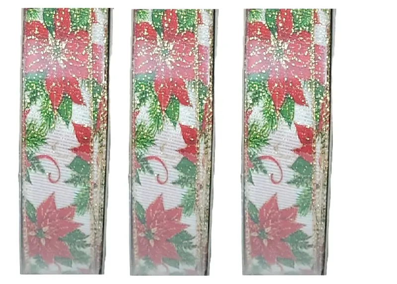 Kirkland Signature Poinsettia Ribbon With Gold Glitter – 3-Pack, 50 Yards × 1.5 Inches 1