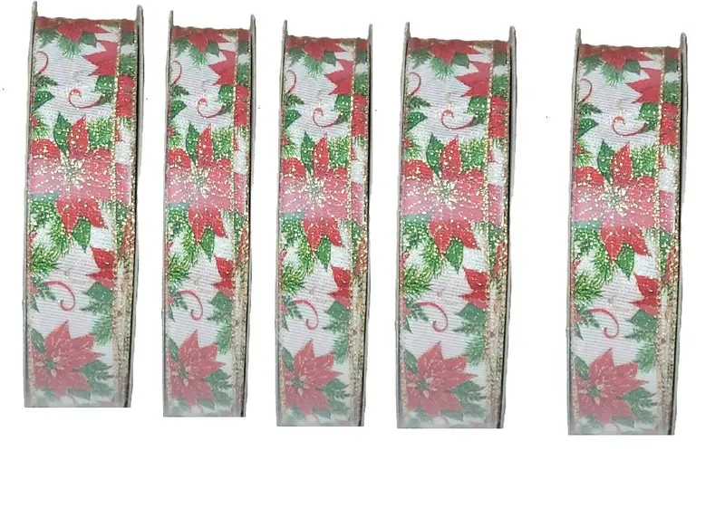 Kirkland Signature Poinsettia Ribbon With Gold Glitter – 5-Pack, 50 Yards × 1.5 Inches 1
