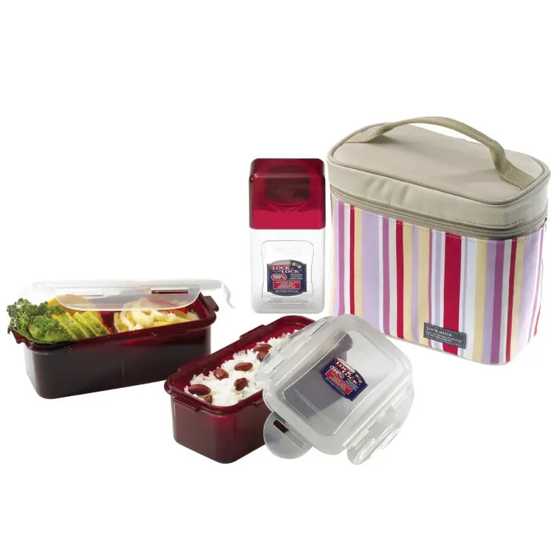 Lock&Lock Bpa-Free Rectangular Lunch Box Set – 3-Piece With Insulated Cup 1