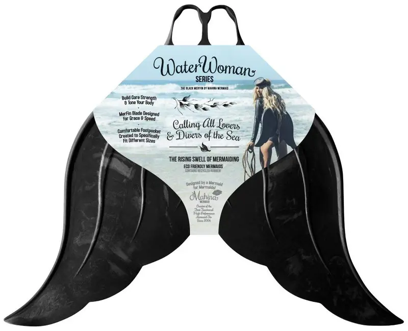 Mahina Merfin Adult Swimming Fins – Black Water Woman Series, Large Size 1