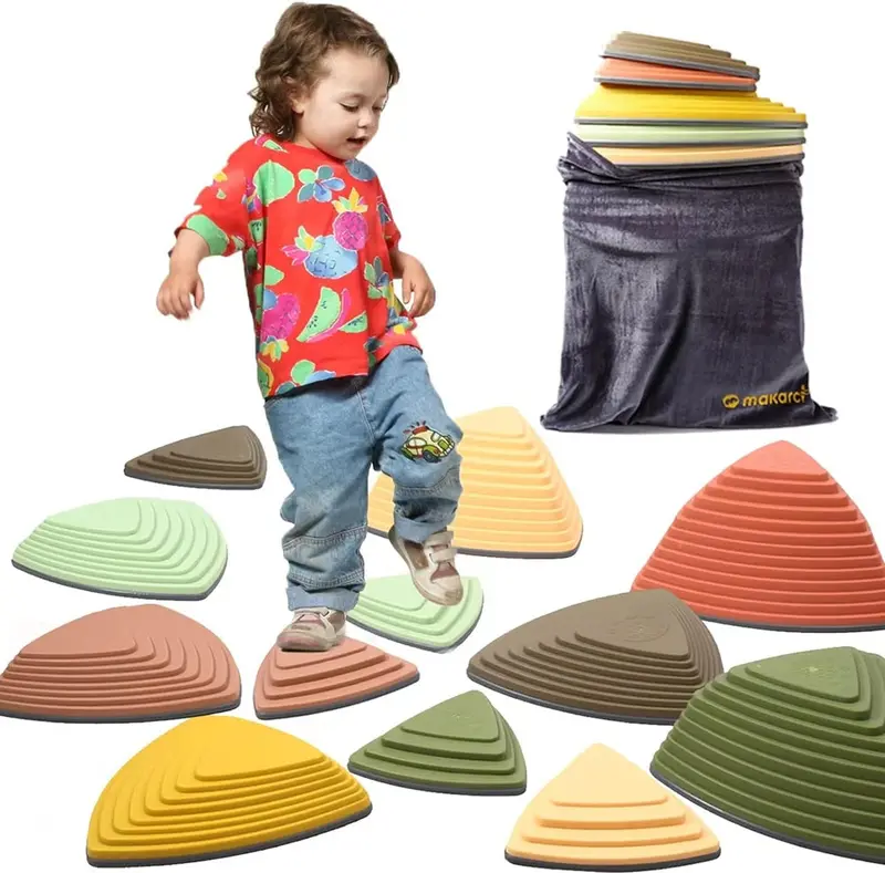 Makarci 12-Piece Rubber-Rimmed Stepping Stones For Kids – Indoor/Outdoor Balance Training 1