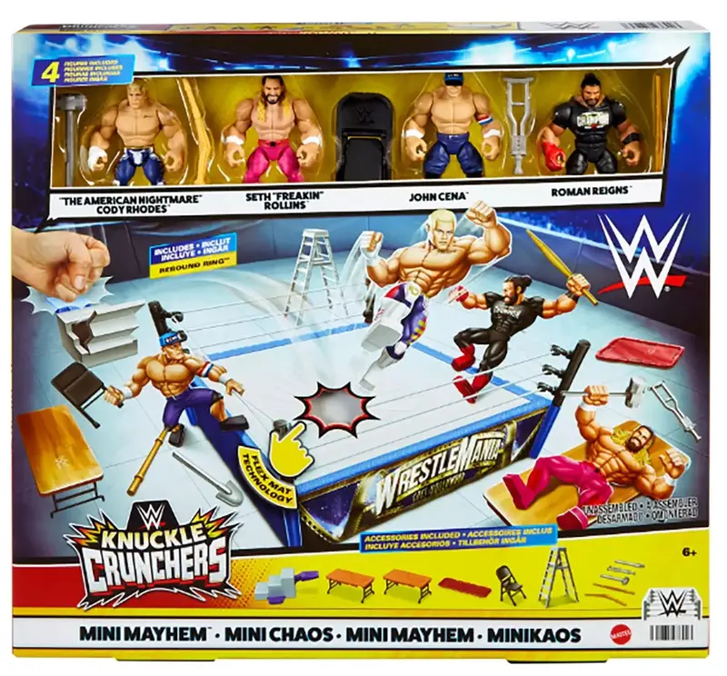 Mattel Wwe Knuckle Crunchers Mini Mayhem Ring Playset With 4 Action Figures 1