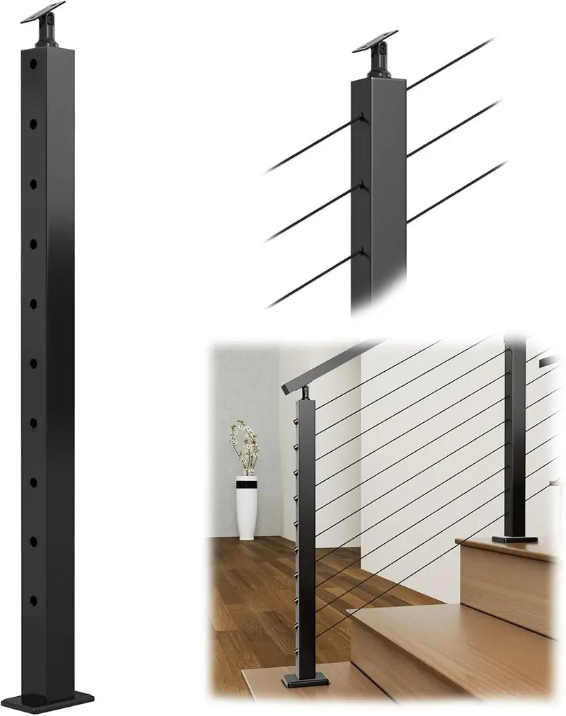 Muzata 36-Inch Stainless Steel Stair Cable Railing Post – Surface-Mount T304 Kit For 25°–35° Angles (Ps01 Ba4S) 1