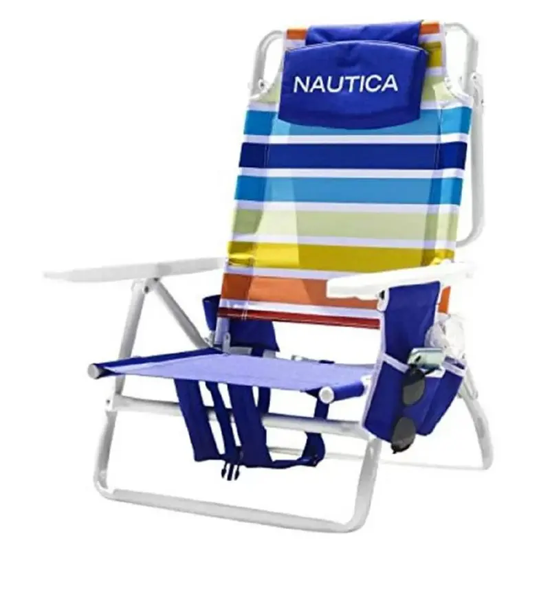 Nautica 5-Position Lay-Flat Backpack Beach Chair – Rainbow Stripe Design 1