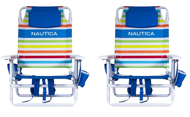 Nautica Lay-Flat Beach Chairs – Rainbow Pattern, 2-Pack, 5-Position Recline 1