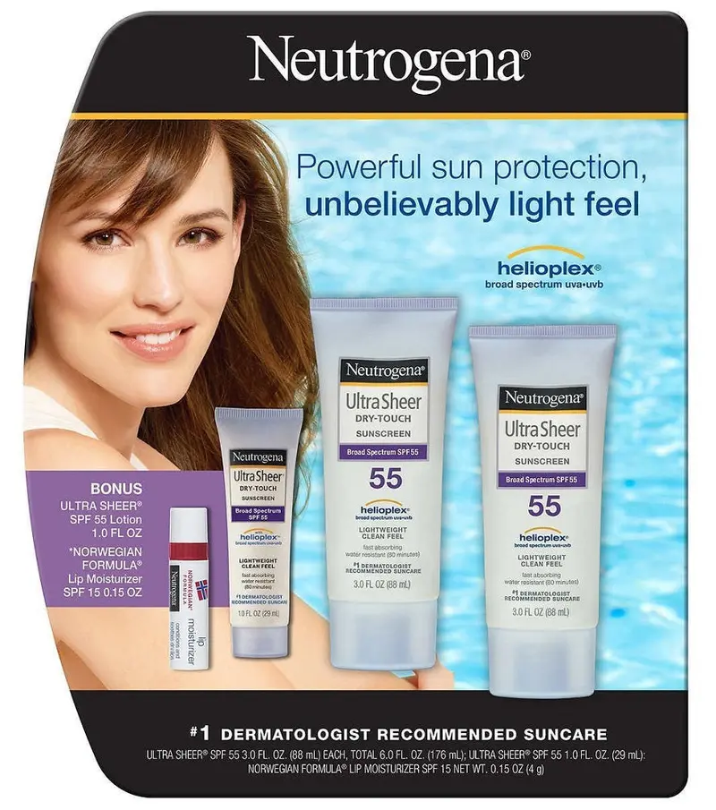 Neutrogena Ultra Sheer Spf 55 Sunscreen Lotion (3 Oz × 2) + Bonus Lip Balm 1