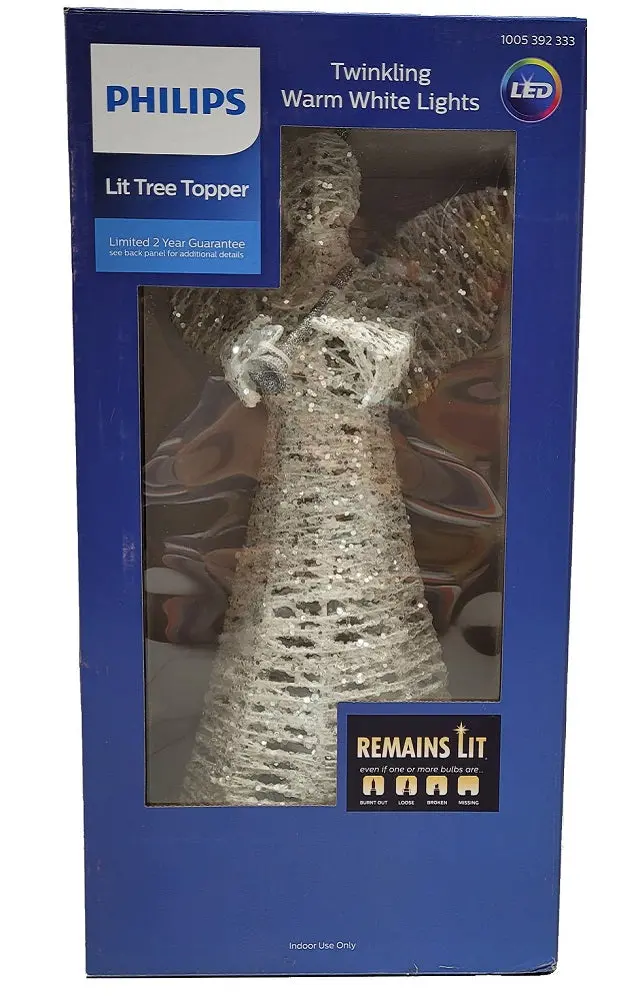Philips 14-Inch Angel Tree Topper With Twinkling Warm White Led Lights 1