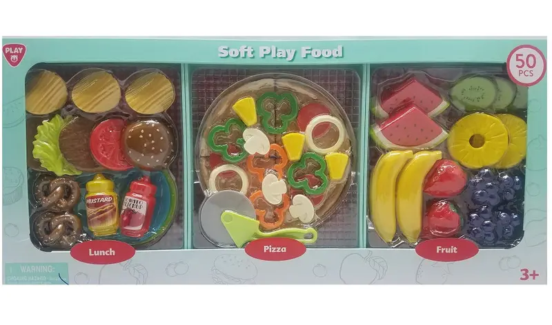 Playgo 50-Piece Soft Play Food Set – Pizza, Lunch, And Fruit Themed 1