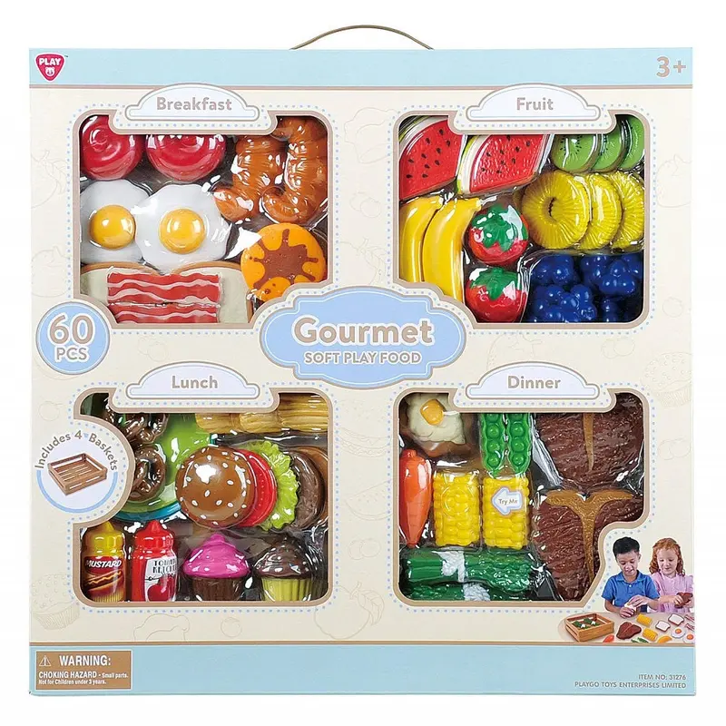 Playgo Gourmet Soft Play Food Set – 60-Piece Collection With 4 Storage Baskets 1