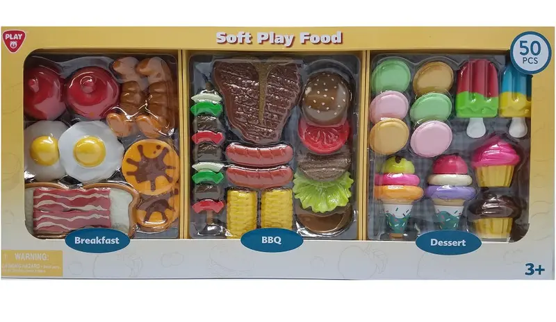 Playgo Soft Play Food Set – 50-Piece Assortment For Breakfast, Bbq, And Dessert Role-Play 1
