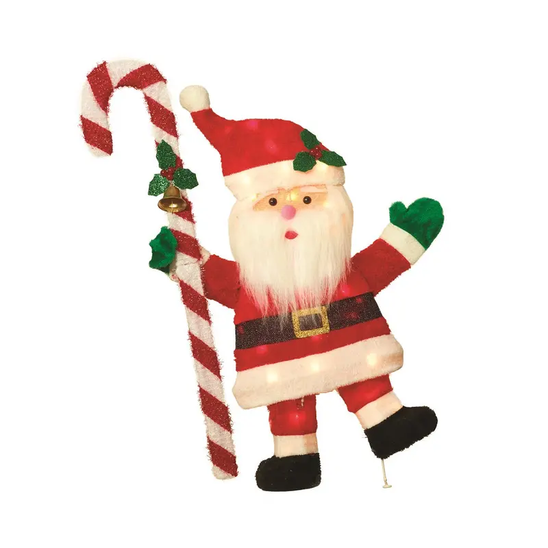 Plush Light-Up Santa Figurine Holding A Candy Cane 1