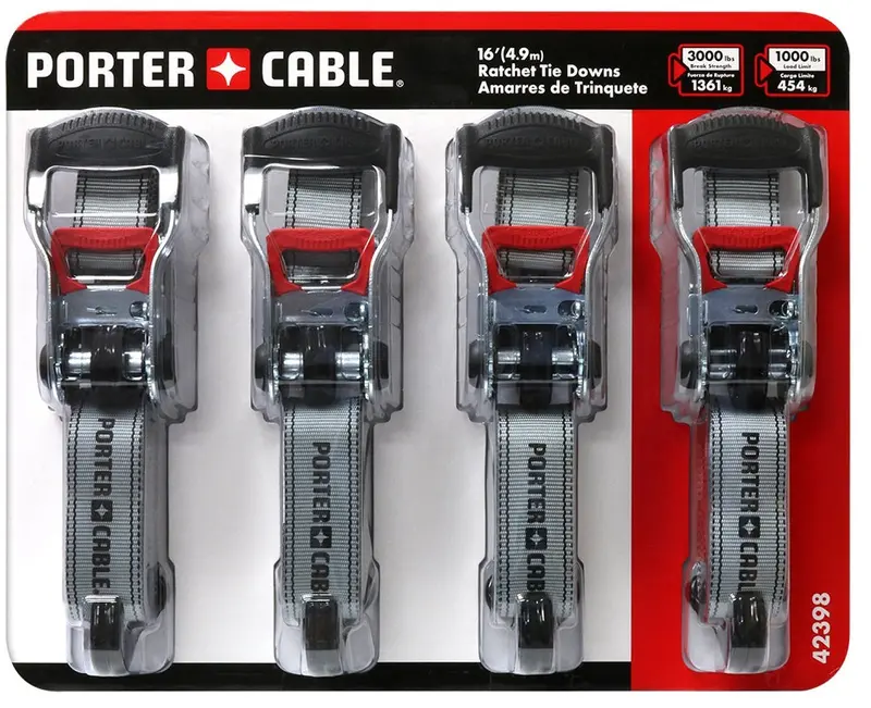 Porter-Cable Ratchet Tie-Down Strap Set – 4-Piece Heavy-Duty Securing Kit 1