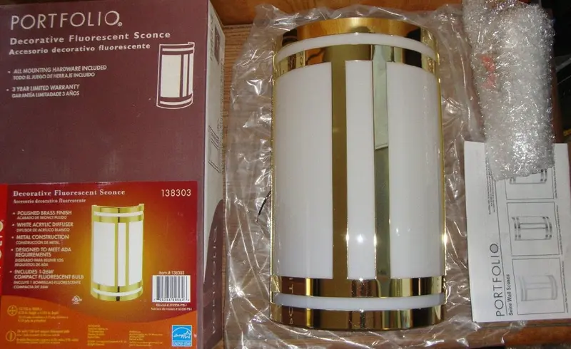 Portfolio Brass Fluorescent Wall Sconce – Decorative Accent Lighting Fixture 1