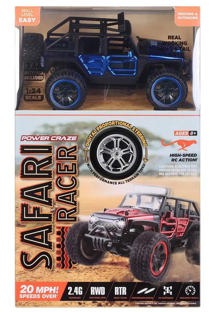 Power Craze Safari Racer Blue Rc Car – 20 Mph All-Terrain Off-Road Vehicle (2.4Ghz) 1