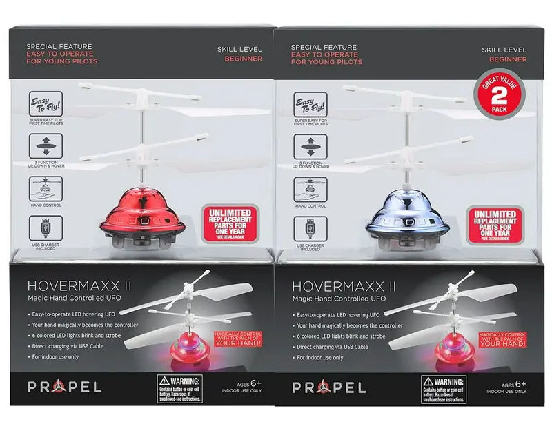 Propel Hovermaxx Ii Ufo Toy – Hand-Controlled Flying Disc (2-Pack, Red & Blue) 1