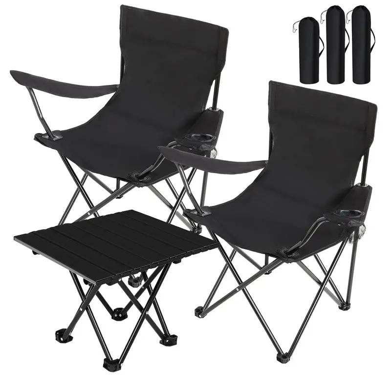 Purpeak Compact Camping Set: 2 Oxford Fabric Chairs + Folding Table (Black) 1