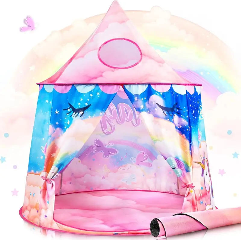 Rainbow Unicorn Pop-Up Play Tent With Matching Mat For Toddlers 1