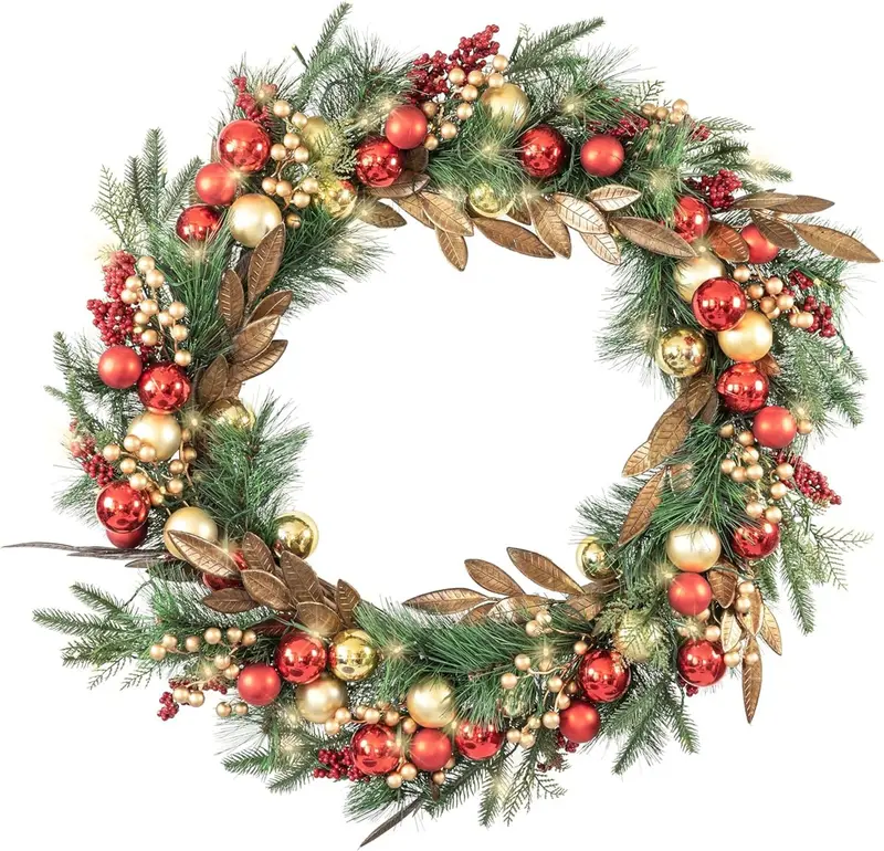 Red Co 30-Inch Battery-Powered Led Christmas Wreath – Red And Gold Theme 1