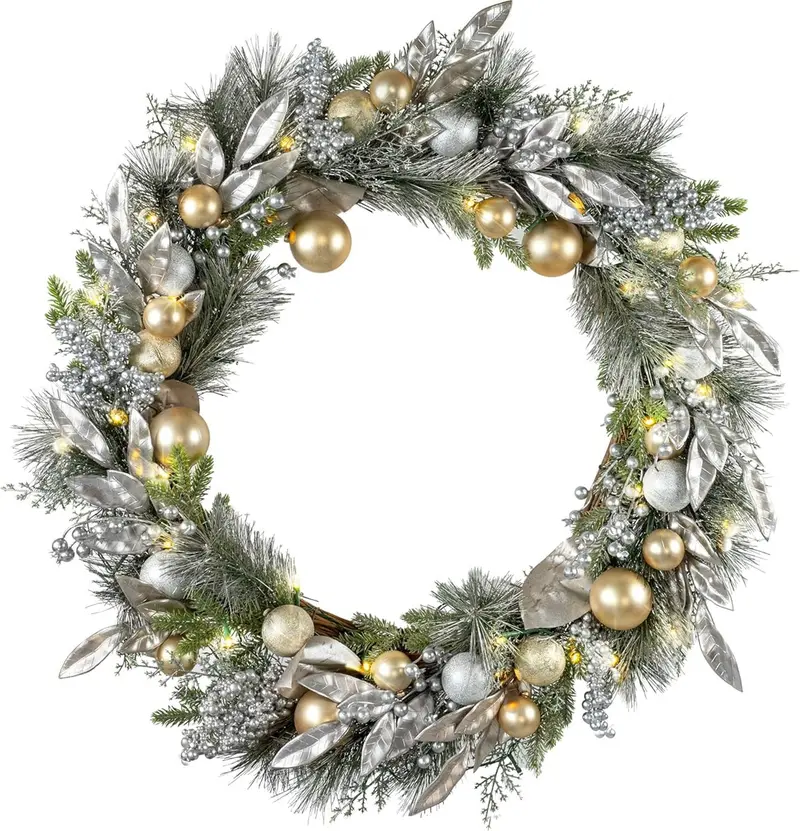 Red Co 30-Inch Led Christmas Wreath – Silver And Gold Decorated, Battery-Operated 1