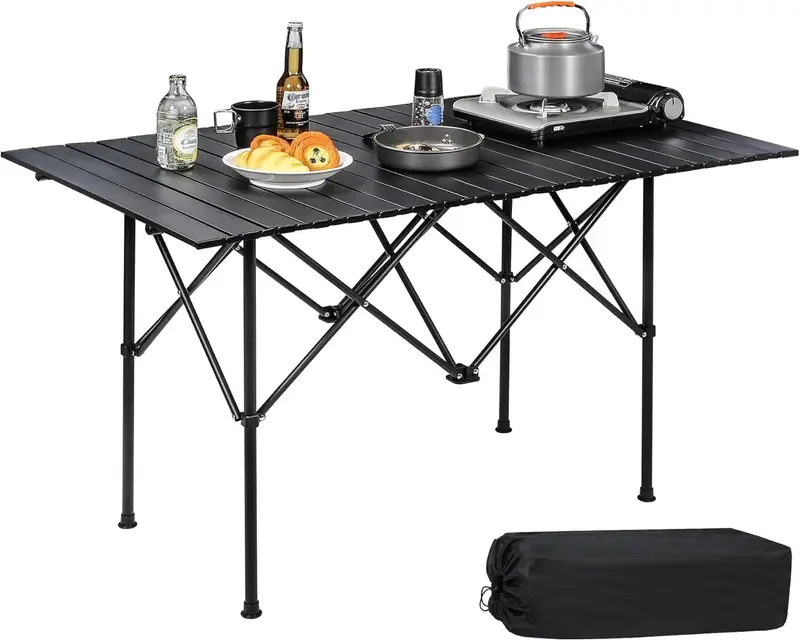 Roll-Up Folding Camp Table — Lightweight, Slim Metal Picnic Table For Grilling And Outdoor Dining (Black, 47" X 28") 1