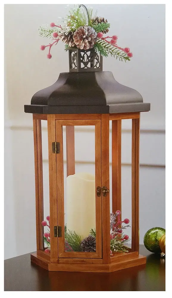 Rustic Wood Holiday Lantern With Flickering Led Candle – Brown Finish 1