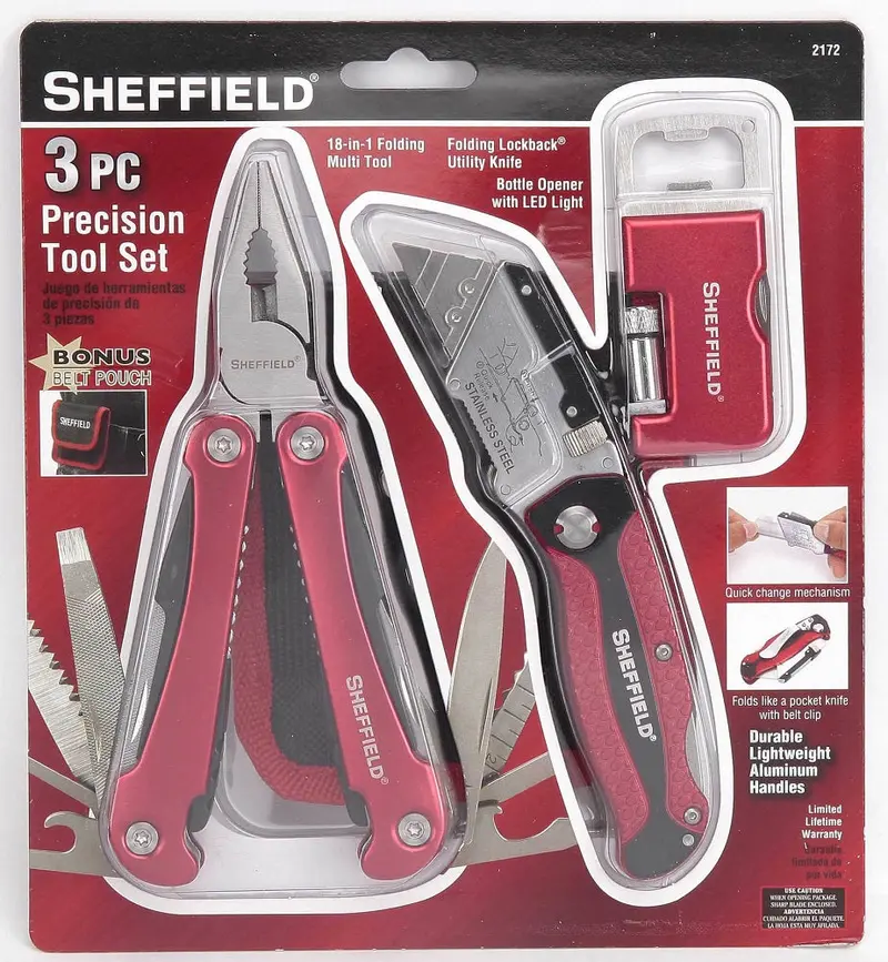 Sheffield 3-Piece Precision Hand Tool Set – Includes Bottle Opener & Belt Pouch 1