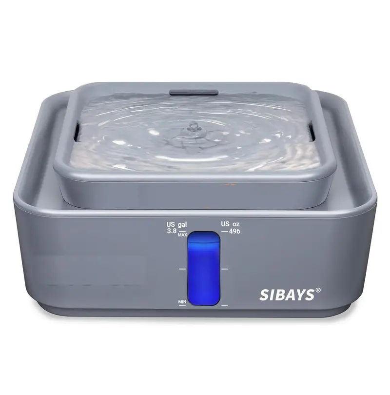 Sibays 14-Liter (3.8-Gallon) Extra-Large Gravity Pet Fountain – Dual-Tank Gray Design 1