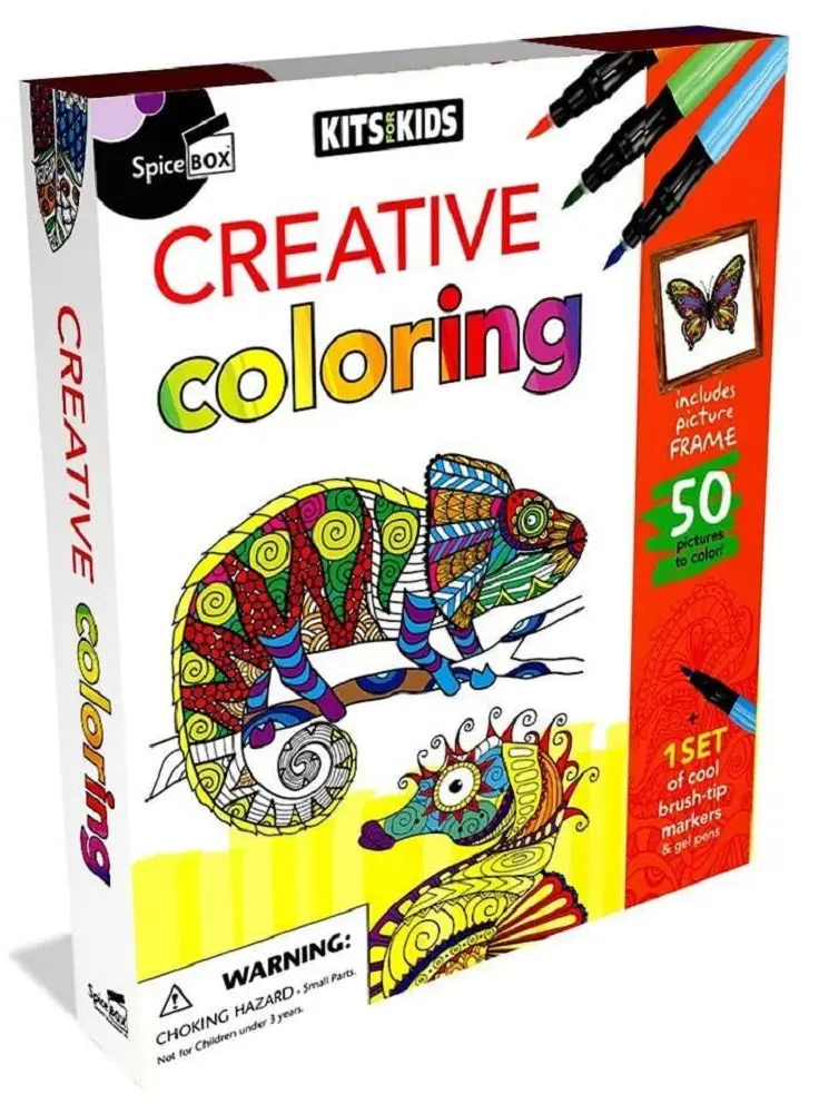 Spicebox Kids' Creative Coloring Kit With 50 Unique Printable-Style Illustrations 1