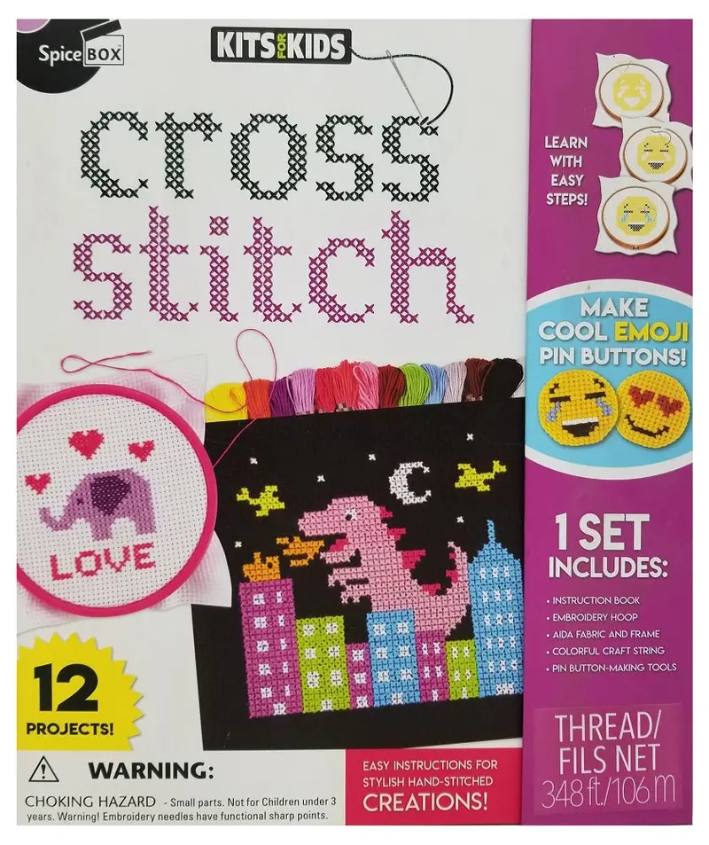 Spicebox Kids Cross-Stitch Craft Kit – 12 Beginner-Friendly Projects 1