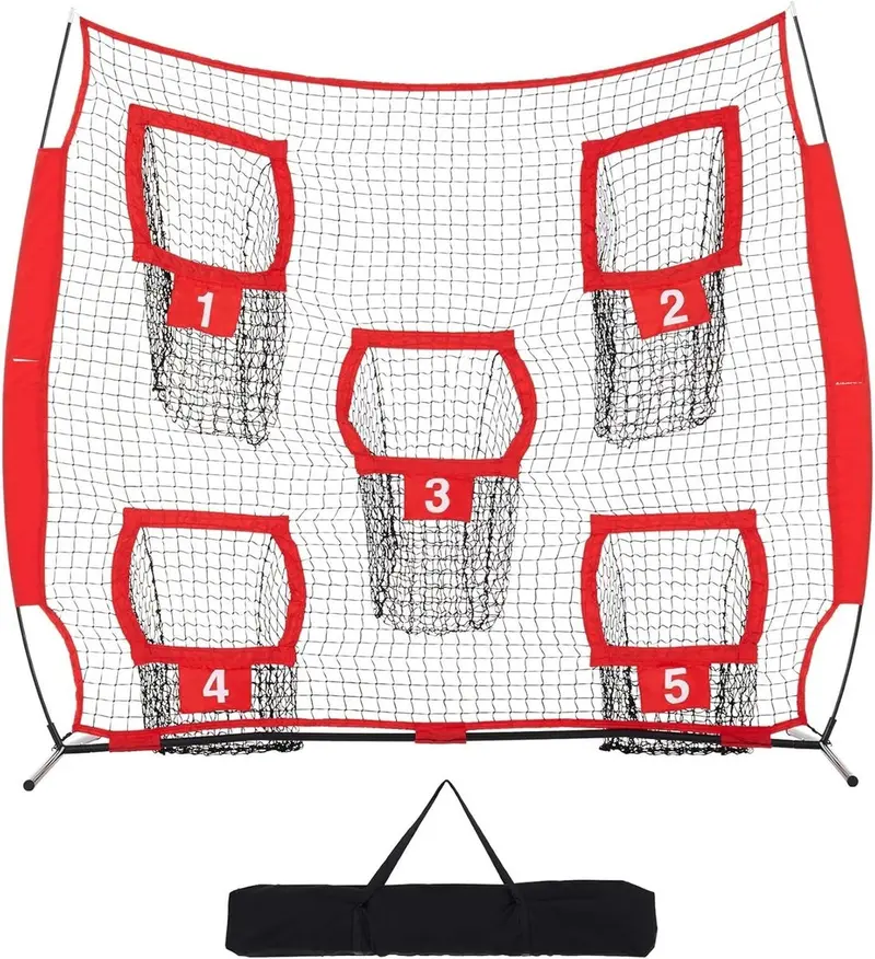 Sport Nets 7' X 7' Football Throwing Training Net With 5 Target Pockets – Red 1