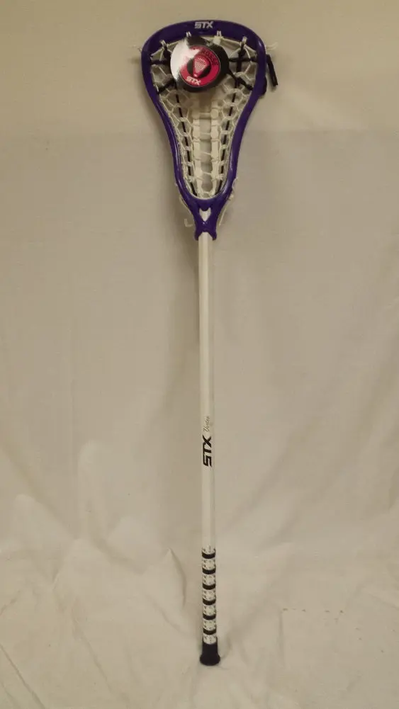 Stx Vortex Women’S Complete Lacrosse Stick – White Shaft With Purple Ntrance Head 1