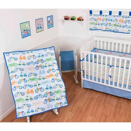 Sumersault Vroom Vroom Crib Bedding Set – 10-Piece, Blue/Orange/Green Theme 1