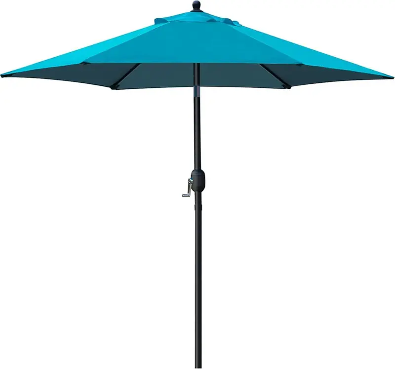 Sunnyglade 7.5-Foot Teal Blue Patio Umbrella – Push-Button Tilt/Crank Market Table Umbrella With 6 Ribs 1