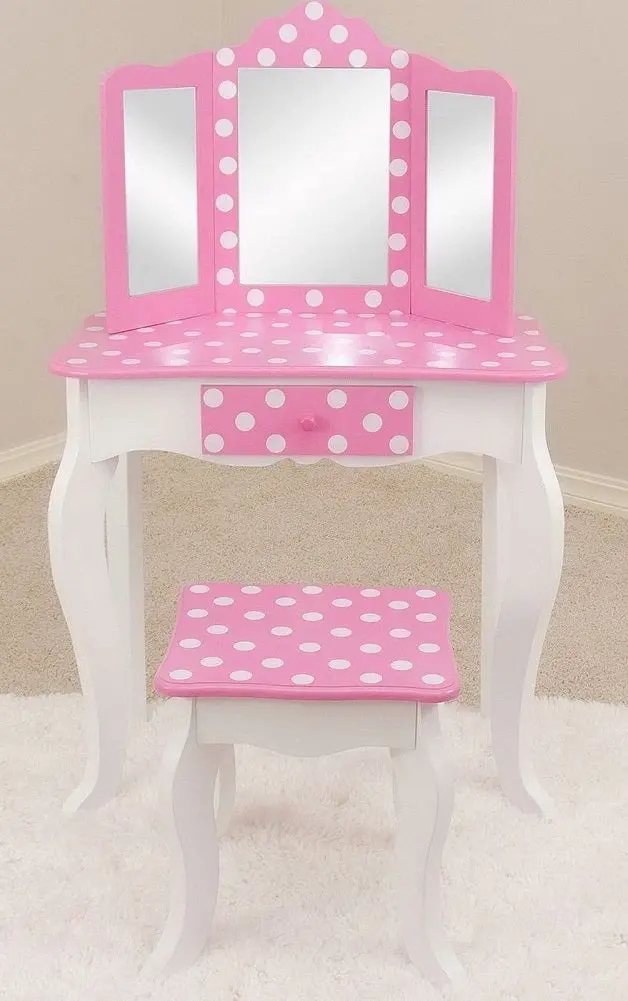 Teamson Kids Polka Dot Vanity Table And Stool Set – Pink & White 1