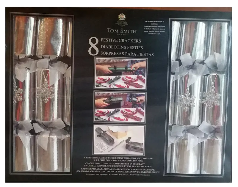 Tom Smith Festive Holiday Crackers – Set Of 8, Silver Design 1