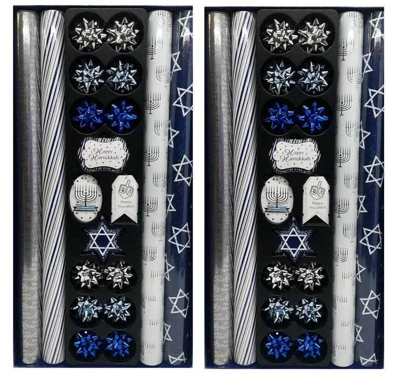 Tom Smith Hanukkah Gift Wrap Bundle – 12 Coordinating Tags & Bows, 2-Pack 1