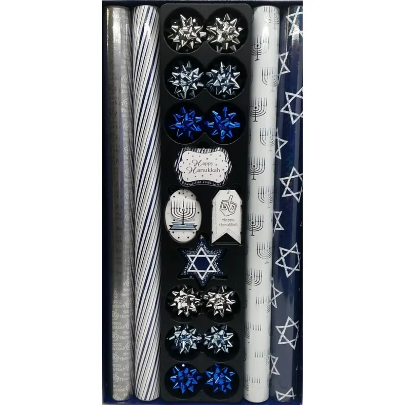 Tom Smith Hanukkah Gift Wrap Set – Includes 12 Coordinating Tags And Festive Bows 1