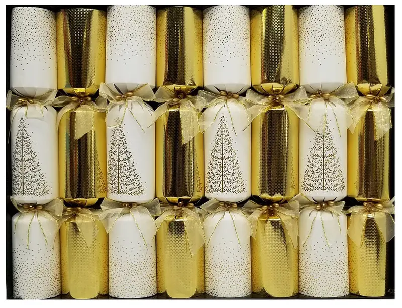 Tom Smith Premium Holiday Crackers – 14-Inch White And Gold Festive Party Set (8-Pack) 1