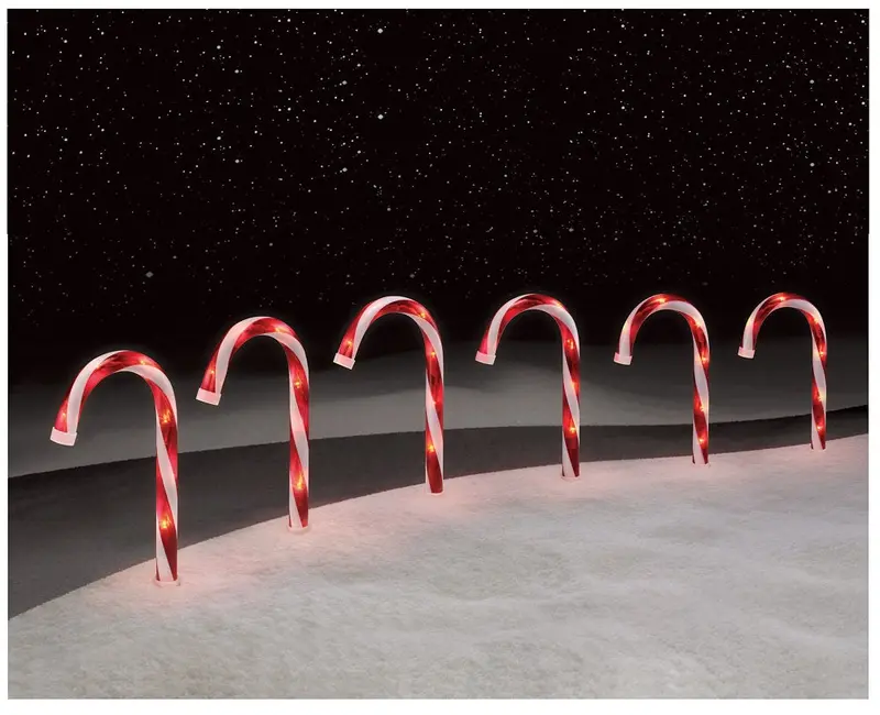 Trim A Home Warm White 10-Inch Led Candy Cane Pathway Lights – 6-Piece Set 1