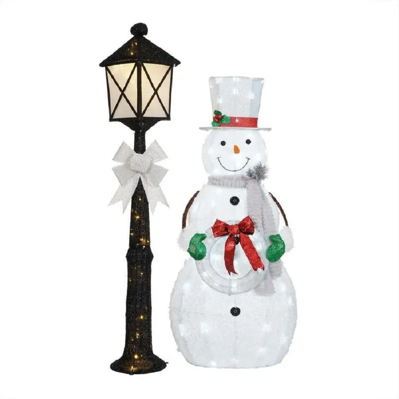 Trim-A-Trim Freestanding Snowman & Lamppost Decoration – 60-Inch, Clear Led Lights 1