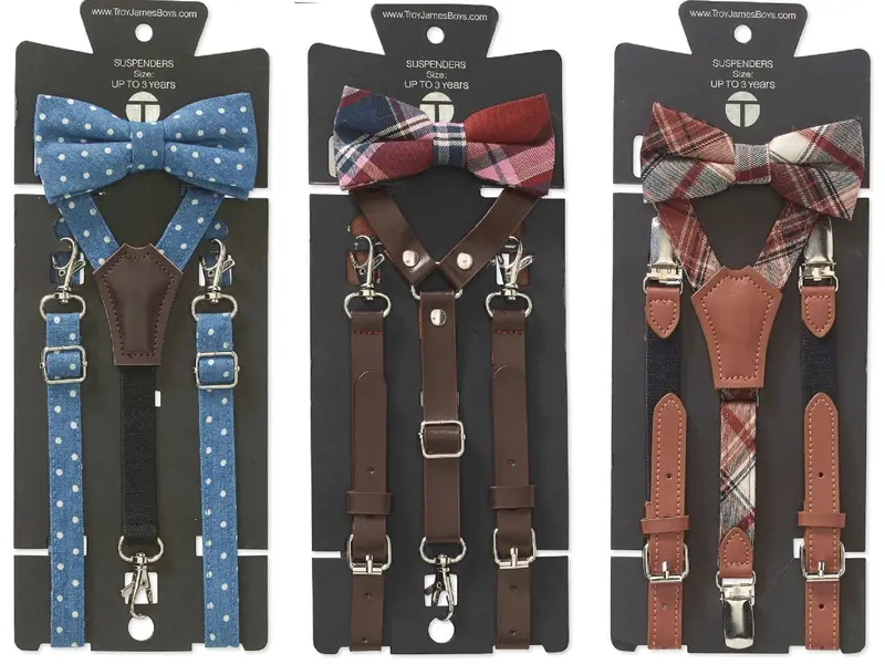 Troy James Genevieve Boys’ Bow Tie & Leather Suspenders Set – Ages 7–10 Years, 6-Piece Outfit 1
