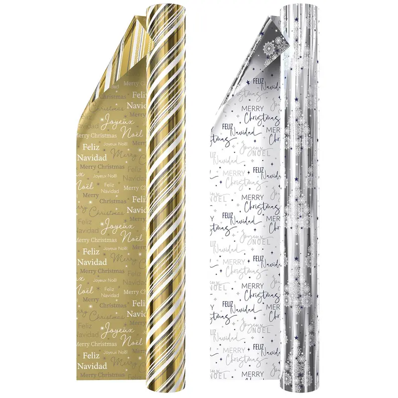 Two-Roll Double-Sided Foil Gift Wrap Set – Gold & Silver, 540 Sq. Ft. Total 1